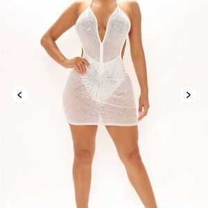 Fashion Nova White Sparkling Backless Dress